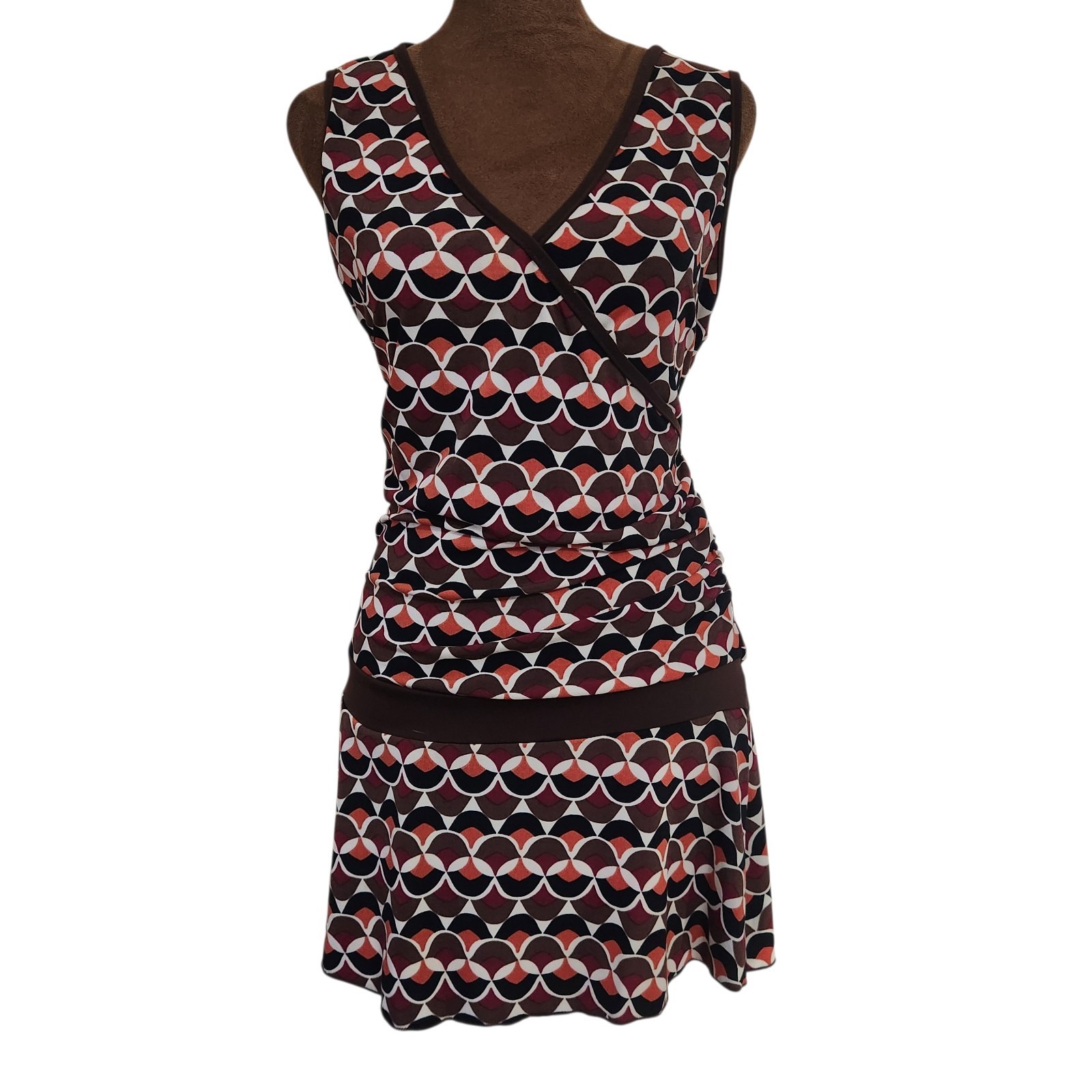 Vintage Y2k Dress Size M Retro Print Mkm Designs Drop Waist Stretch Sleeveless